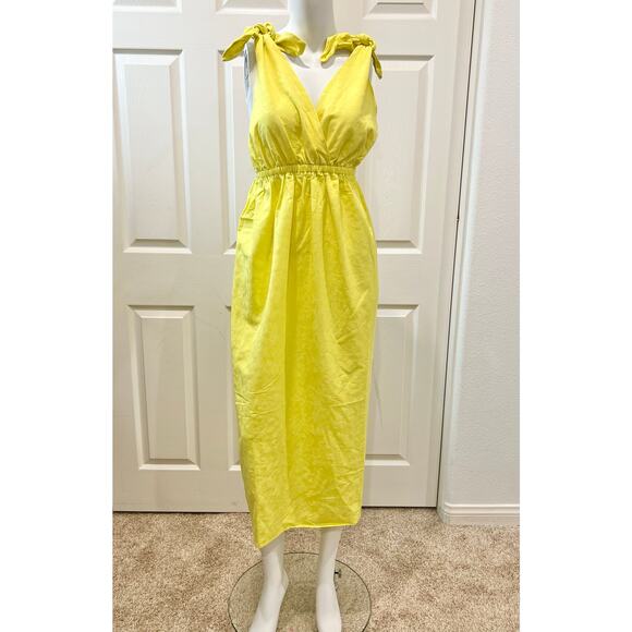 Mara Hoffman Swim Braided Tie Belted Highlighter Yellow Summer Dress Sz L - Picture 6 of 8
